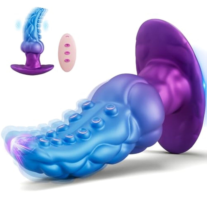 Vibrating Butt Plug Prostate Massager Anal Vibrator, Monster Tentacle Dildo Knot Silicone Anal Plug Large Buttplug With Safe T-Base, Remote Control Vibrator With 8 Vibrations, Sex Toys For Men & Women