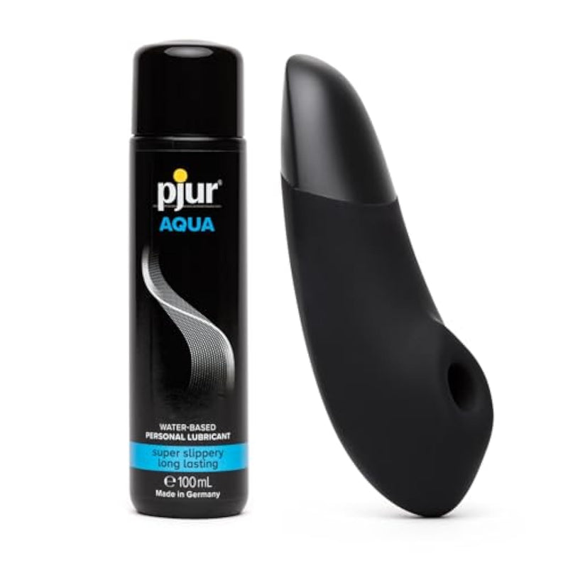 Enhance Black 2 In 1 Clitoral Suction Personal Massager & Vibrator And Pjur Aqua Water Based Personal Lubricant 3.4 Fl Oz - Couples Sex Toys Bundle