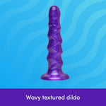 New Wave Textured 6.5 inch Suction Cup Dildo for Women, Purple