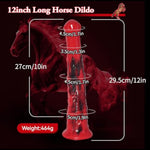 Horse Dildo Realistic 12Inch Long Animal Dildos Red Silicone Anal Plug Dildo Adult Toys For Men Women Couple(Red)