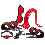 Bondage Boutique Red Hot Passion Bondage Kit - Includes Cuffs, Blindfold, Ball Gag, Rope Flogger & Strap - Beginner Sex Set For Couples - 6 Piece - Red/Black