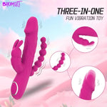 3 In 1 Realistic Dildo Bendable Rabbit Vibrator Anal Beads Women Adult Sex Toys10 Vibration Modes G-Spot, Clitoral, Anal Stimulation For Couples, Women