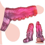 Penis Sleeve With Cock Rings Penis Extender, Pink Silicone Tentacle Fantasy Hollow Penis Prolong Enlargement Reusable Adult Sex Toys For Men Couples