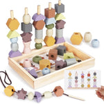Montessori Toys For 3 Year Old - Wooden Lacing Beads & Stacking Blocks Toys For 3 4 5 Year Old Girl Boy Easter Birthday Gifts, Preschool Learning Activities With Beads Sequencing Set For Kids Age 3+
