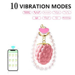 Pink Strawberry Shape Mini APP Clitoral Vibrator with Pearl Chain, USB Recharge Small Vibrator with 10 Modes Adult Sex Toy for Women Couples