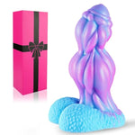2.5" Diameter Silicone Fantasy Monster Knotted Dildo With Suction Cup, 7 Inch Realistic Thick Dog Knot Giant Dildo G-Spot Penis, 6" Wide Alien Blue Purple Anal Dildos Shower Sex Toy For Men Women Gay