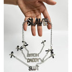 Nipple Clamps Clips With Chain Body Breast Adjustable Couple Sex Pleasure For Women Slut/Slave/Bitch/Daddy Bdsm Torture (Slave+Slut)