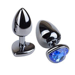 Large Heart Shaped Anal Plug with Chrome Plated Steel and Blue Jewelry for Unisex Masturbation
