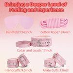 Sex Bondage Restraint Kits Bdsm Toys 12 Pcs Handcuffs Ankle Cuffs Anal Plug Nipple Clamps Ball Gag Blindfold Rope Leather Restraints Set Adjustable For Adult Beginners (Pink)