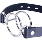 Double Metal Ring Gag Leather Head Harness Restraint Mouth Gags Sex Toys For Couples (Silver)