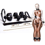 Premium Leather Bdsm Restraint Set, Cuffs, Collar, Gag, Spanking Paddle And Chains For Advanced Bondage Play, Black
