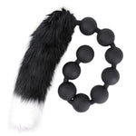 Silicone Anal Beads With Removable Fox Tail Anal Butt Plug For G-Spot Prostate Stimulation Massage Adult Sex Toy With 9 Anal Balls For Cosplay Anal Training For Beginner Men Women Black S