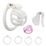 Mini Honeycomb Chastity Cage With 4 Carabiners 3D Nylon Chastity Lock In Large Urinal Opening Small Ventilation Cock Cage Sm Sex Toys For Men Penis Bondage (White)
