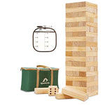 60 Pcs Tumble Tower, (Stack Up To 5Ft) Pine Wooden Stacking Timber Game With 1 Dice Set - Classic Block Outdoor Game For Teens Adults Family