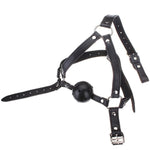 Leather Breathable Ball Gag Pouch Harness Sex Toy Breathable Fantasy Black