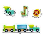 Wooden Trains Cars With Crane Magnetic Train Toys For Wooden Train Tracks Train Sets For Toddlers And Kids Ages 3+ (Zoo Train)