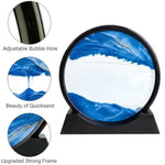 12 Inch Moving Sand Art Picture, Round Glass Flowing Sand Frame, Blue