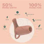 Penis Sleeve | Cock Sleeve W/Grind Pad Clit Stimulator | 50% Increase Girth Enhancer | Open Ended For Sensitivity | Pleasure Enhancer For Men, Women & Couples | Nude Color, 4" L X 2" W