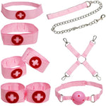 Sex Kit Nurses Restraints 7 Set Fabric Velcro Collars/Handcuffs/Ankle Cuffs/Blindfolds/Gags/Chains/Crossbuckles Bdsm Toys Gear & Accessories For Adult Couples Role Play (Pink)