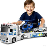 Kids Toys For Ages 3 4 5 6 7 8 Years Old Boys, 25" Large Police Semi Truck With Helicopter & Race Car, Friction Powered Vehicle With Lights & Sounds,Birthday Gift For Boys Girls
