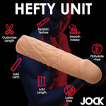 Jock Extra Long 1.5" Penis Extension Sleeve For Men & Couples. Gain Size In Seconds! Realistic Feel With Textured Sheath, Smooth And Snug Wear, Custom Length. Body-Safe Tpe. 1 Piece, Light