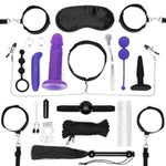All You Need Bondage Kit - 20 Piece Bondage Set - Includes Blindfold, Flogger, Nipple Clamps, Vibrators, Anal Beads, Cock Ring And Much More - Sex Toys For Couples - Black/Purple