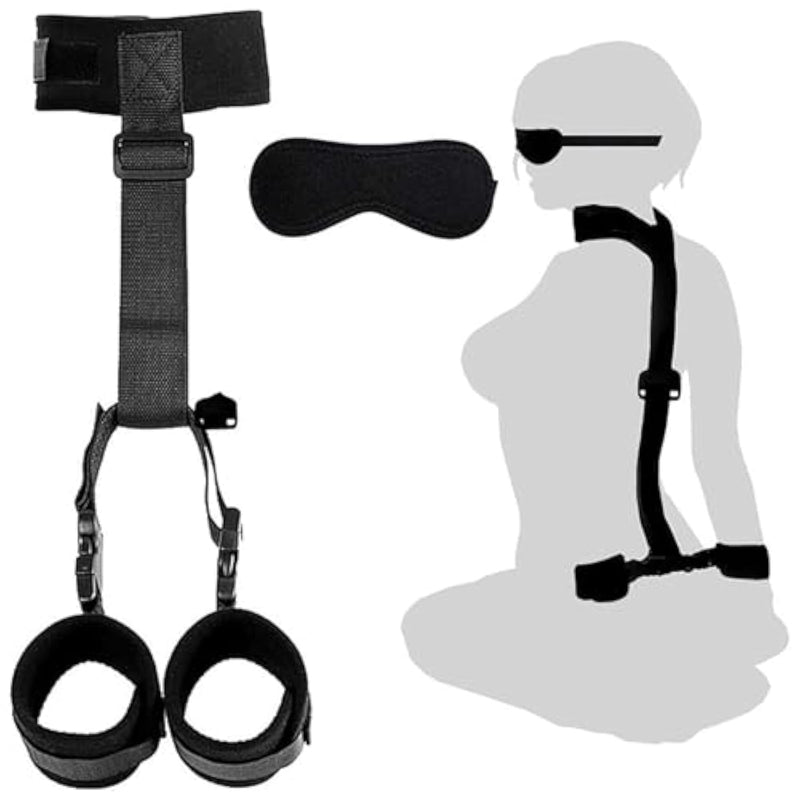 Bdsm Sex Neck To Wrist Restraints Bondage Set - Behind Back Handcuffs Collar With Blindfold Adjustable Bondage Set Bed Games Play Sex Toys For Couples (Black)