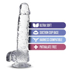 Blush Naturally Yours 6" Diamond Slim Dildo W/Balls, 1" Wide Realistic Transparent Cock - Suction Cup, Strap-On Compatible - Beginner Anal & Vaginal - Adult Sex Toy For Women, Men & Couples - (Clear)