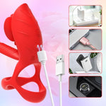 Silicone Penis Vibrator Vibrating Cock Ring Dual Motor With 10 Vibration Modes For Intense Penis Excerise G-Spot Clitoral Stimulation Waterproof Rechargeable Male Sex Toy For Couples (Red)