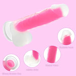 8 Inch Liquid Silica Gel Luminous Realistic Dildo With Flared Suction Cup Base For Hands-Free Play, Flexible Dildo With Curved Shaft And Balls For Vaginal G-Spot And Anal Prostate,Pink