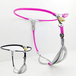 Female Stainless Steel Adjustable Chastity Belt Invisible Panties Device Lockable Underwear Bondage Briefs Bondage Devices Bdsm Adult Sex Toys (Pink, 90-110Cm)