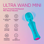 Mini Ultra Wand Vibrator Sex Toy - Travel-Size Silicone Adult Toy With Flexible Head & Internal Vibration Dampener To Prevent Hand Vibrating - 10 Patterns, Boost Mode, 100% Waterproof (Mini, Aqua)