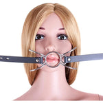 Metal Spider Ring Gag With Leather Head Slave Harness Restraint Mouth Gags Sex Toys For Couples (Silver)