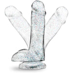 Sex Toy - Naturally Yours Glitter Dildo - 6 Inch - Realistic Small Pliable Penis 1.4" Thick - Strap On Compatible Suction Cup For Hands Free Play - Women Men & Couple - Sparkling Clear