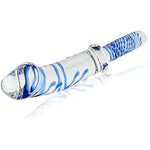Crystal Anal Plug Butt Glass Dildo Handheld Realistic Dildo With Blue Raised Spiral Texture
