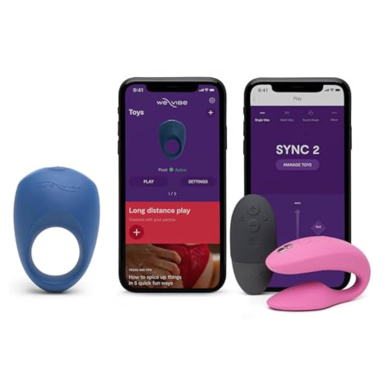 Sync 2 Pink App Control Couples Vibrator & Pivot Vibrating Cock Ring - Couples Sex Toys Bundle