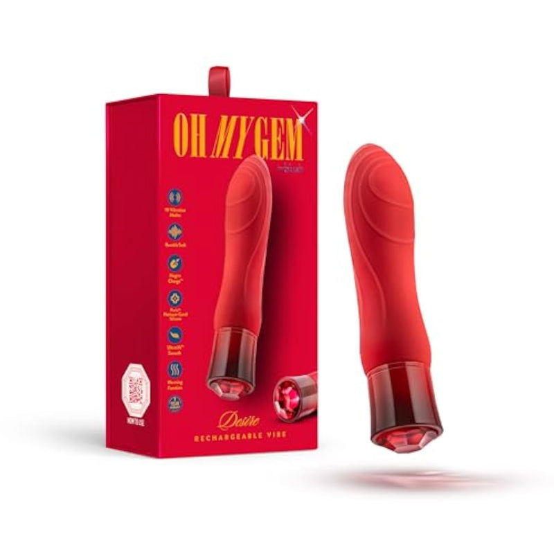 Oh My Gem - Desire - 5.5Puria Silicone G Spot Vibrator - 5 Speeds & 5 Unique Vibrating Modes With Warming Function - Usb Rechargeable With Cable Included - Ipx7 Waterproof - Ruby