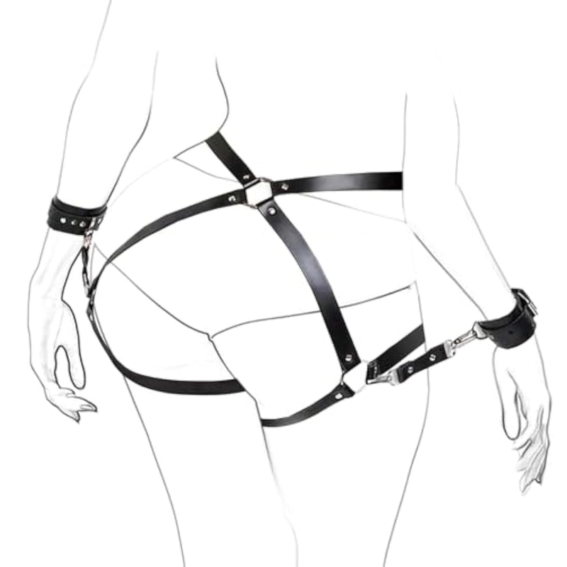 Sex Bondage Bdsm Kit Restraints,Adjustable Handcuffs Thigh Cuffs Cross Waist Strap Bdsm Restraints Set Sex Toys For Men Women And Couples Beginner Leather Bdsm Kit Sex Toys Sets (Black)