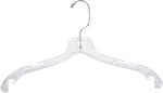 17 inch Clear Plastic Dress Hangers (Case of 20) - Features a Chrome Swivel Hook and Notched Shoulders - Perfect for Lightweight Fabrics and Can Be Used for Retail Stores