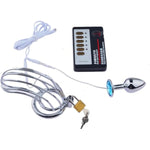 Electric Shock Bullet Anal Plug Chastity Lock Set Men'S Electric Shock Hollow Chastity Lock With Key Sex Toy