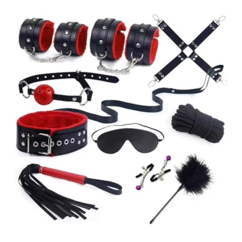Sex Bondage Restraints Bdsm Kit, 10Pcs Bed Restraint Sex Rope Adult Sex Toys For Couples, Sex Restraints Set With Blindfold Collar Handcuffs Whip Ball Gag Nipple Clamps Adult Sex Games Foreplay