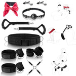 Sex Bondage Bdsm 9 Pcs Set Restraint Kits For Women Innovative Waist Belt With Handle Pull Straps Hand/Ankle/Thigh Cuffs Cross-Buckle Strap Nipple Clips Ball Gag Blindfold Adult Sex Toys For Couples
