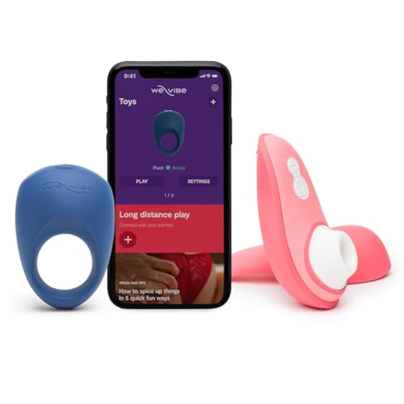 Liberty 2 Pink Pleasure Air Clitoris Sucker With Travel Case & We-Vibe Pivot Vibrating Cock Ring - Couples Sex Toys Bundle