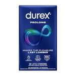 Durex Condom Prolong Natural Latex Condoms, 12 Count - Ultra Fine, Ribbed and Dotted with delay Lubricant, Regular Fit