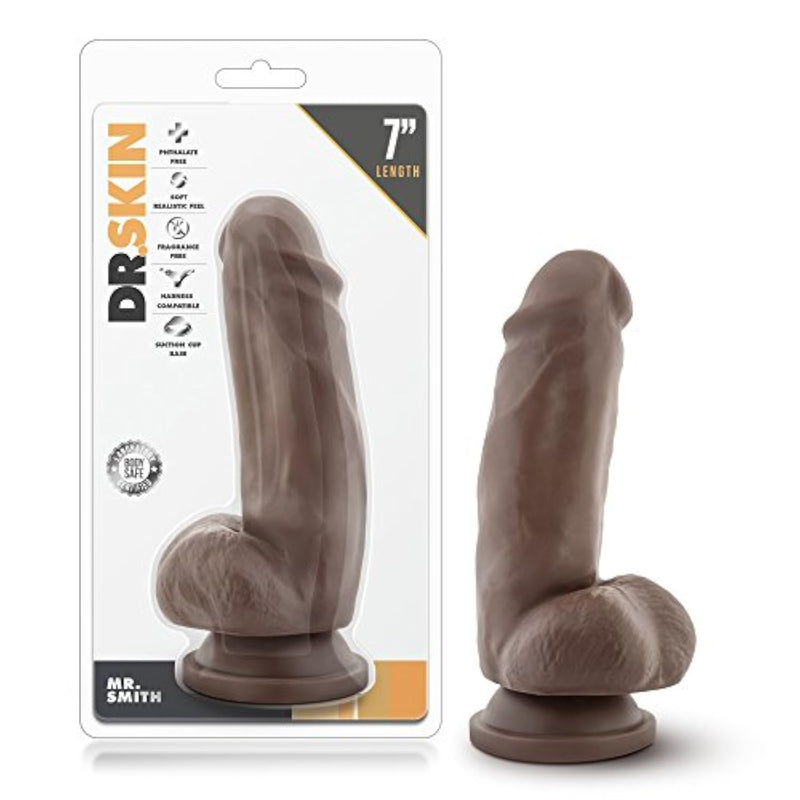 Blush Dr. Skin Mr. Smith 7" Realistic Dildo W/Balls, 2" Wide 5" Insertable Petite Real-Skin Cock, Pvc Suction Cup, O-Ring Compatible, Lifelike Texture Adult Sex Toy For Men, Women & Couples - (Brown)