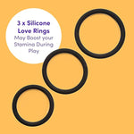 Get Hard Triple Cock Ring Set - Stretchy Silicone Penis Rings - 3 Sizes - Waterproof - Black