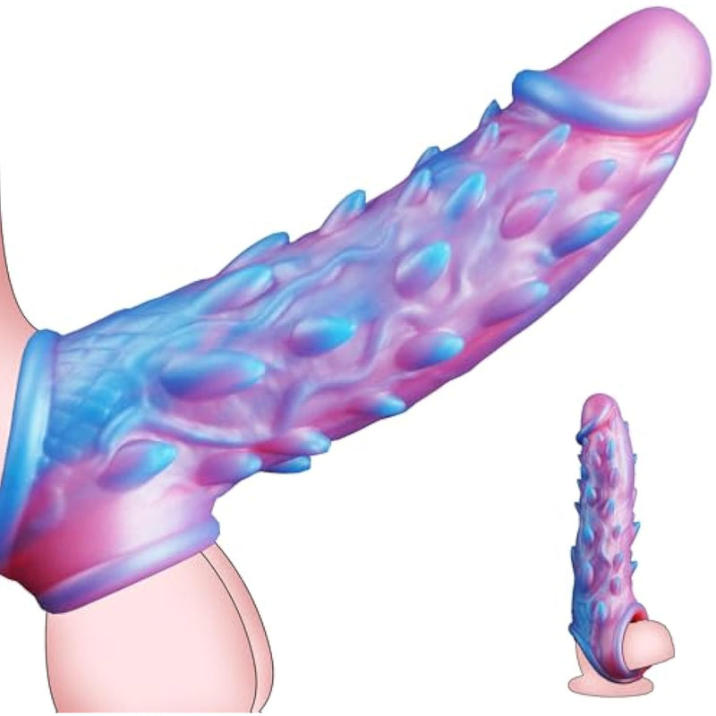 Penis Sleeve Monster Cock Sleeve, Penis Extender Fantasy Penis Enlarger With Silicone Cock Ring, Reusable Penis Sheath Soft Pennis Girth Sleeve To Enlarge And Prolong, Sex Toys For Men Couples
