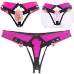 Male Chastity Belt Chastity Sexy Underwear Sex Toys Bdsm Bondage Device, Realistic Pussy Cock Penis Cage Lock, Adjustable Feminizer Training Sm Game Sex Toy For Gay Sissy Men (L-Rose Belt)