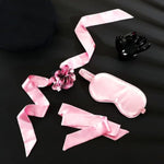 Premium Silicone Mouth Gag Ball Gags Eye Mask Bondage Handcuffs Restraint Set Blindfold Female Sm Sex Toys Adult Play (Pink)