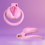 Male Chastity Cage With 4 Sizes Rings Cock Cage Asb+Resin Flat Chastity Device Invisible Lock Realistic Design Bondage Penis Cage Lightweight Adults Sex Toys For Men(Pink)